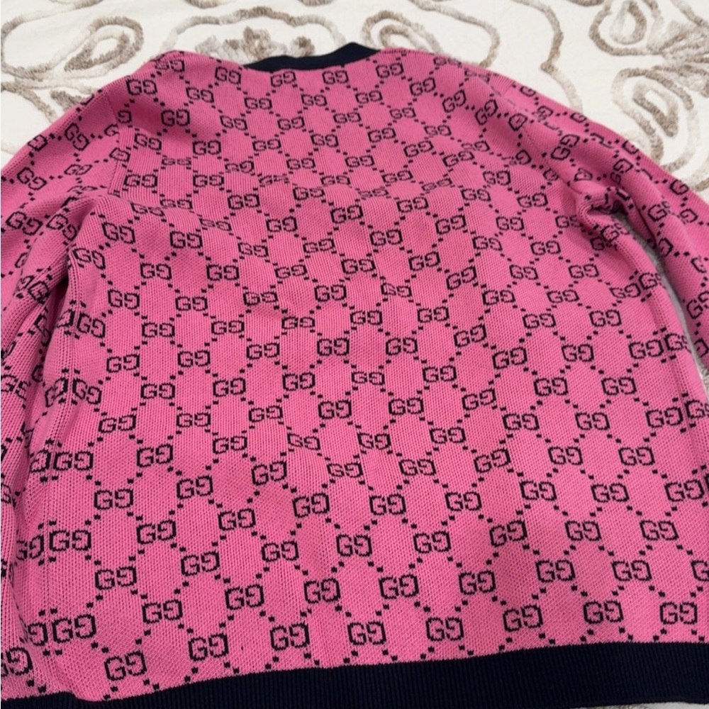 Gucci Pink and Black Knit Cardigan with Signature Label - Picture 7 of 11